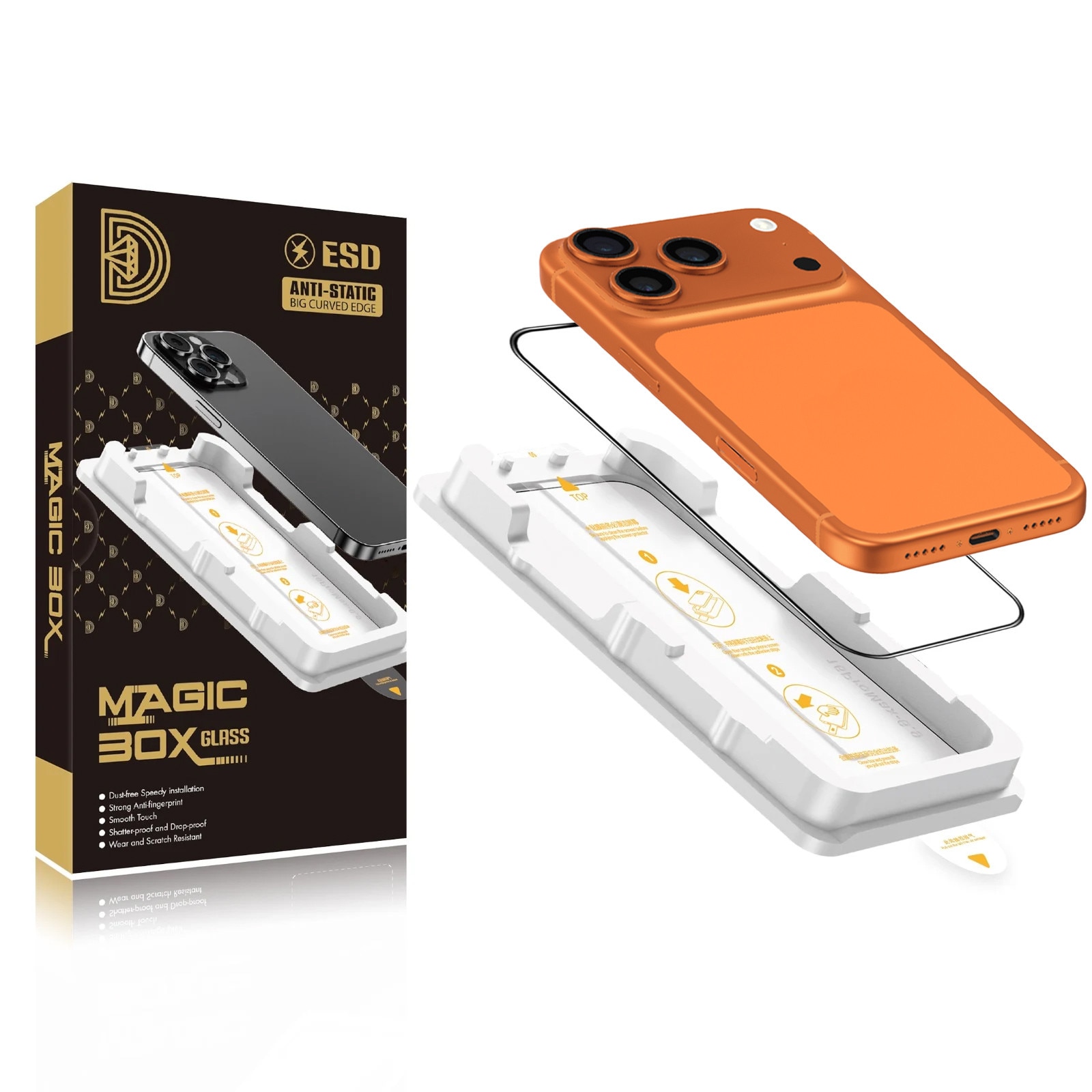Folie Sticla pentru iPhone 17 Pro Max, Siena® Magic Box, Aplicare rapida, Rezistenta 9H, Tratament oleofob, Margini negre, Kit instalare
