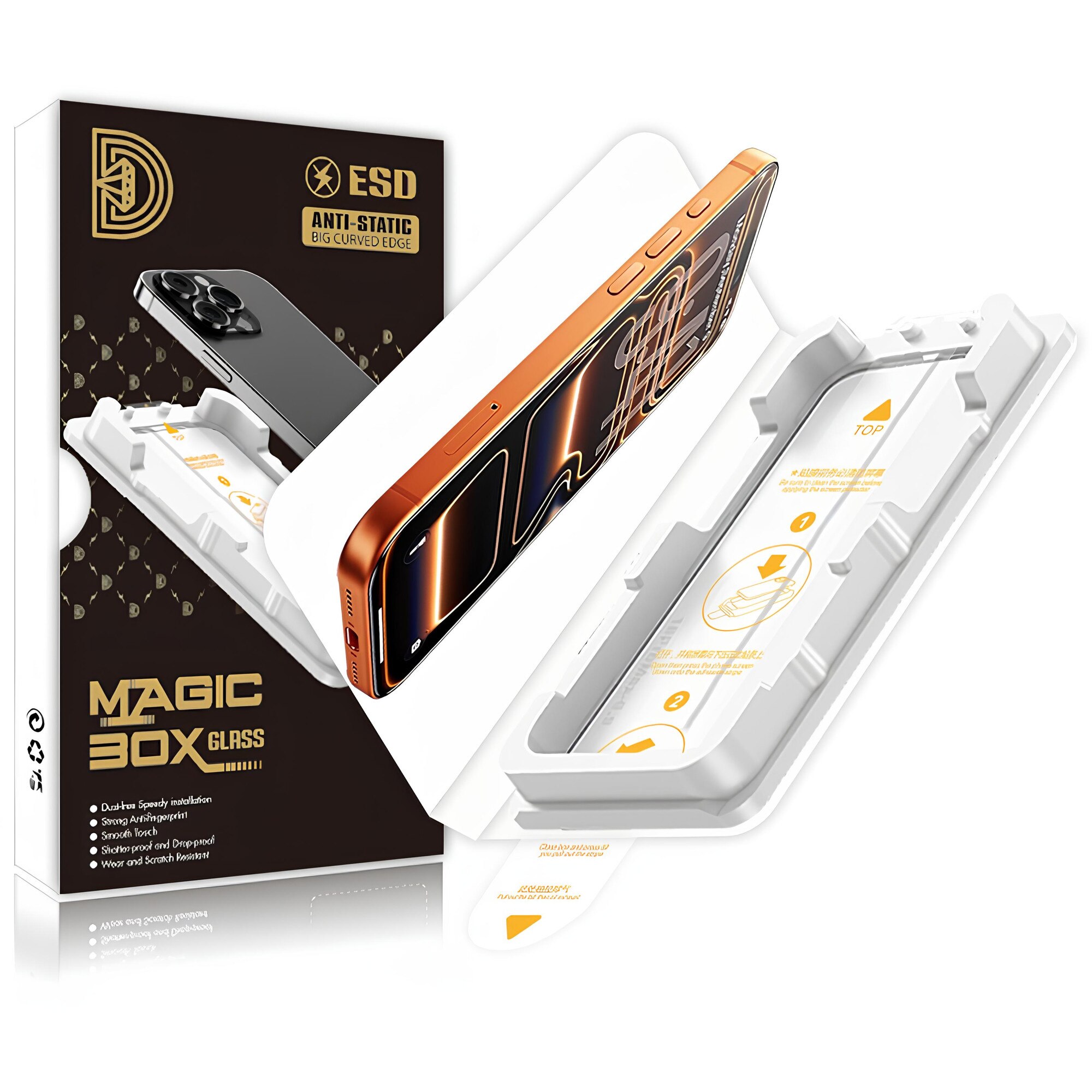 Folie Sticla pentru iPhone 17 Pro Max, Siena® Magic Box, Aplicare rapida, Rezistenta 9H, Tratament oleofob, Margini negre, Kit instalare