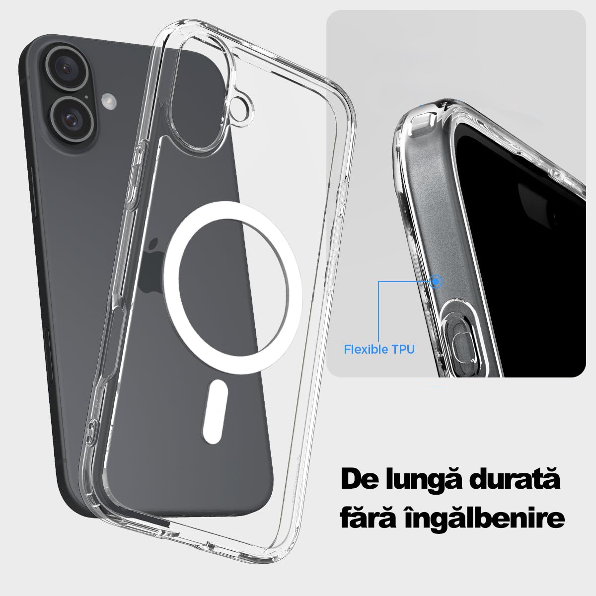 Husa magnetica pentru MagSafe, Compatibil iPhone 16 plus, impermeabil, Antizgarieturi, Anticadere, Anti-coliziune pe patru laturi si absorbtie a socurilor, Grosime 1,5 mm, Transparent