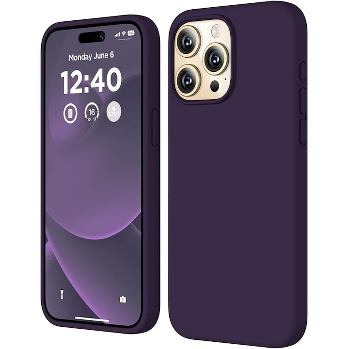 Husa pentru Iphone 15 Pro Max, MingZhi®, husa pentru telefon din silicon lichid, husa pentru intregul corp, rezistenta la socuri, husa pentru telefon ultra subtire, captuseala din microfibra moale rezistenta la zgarieturi, 6.7 inchi purpuriu