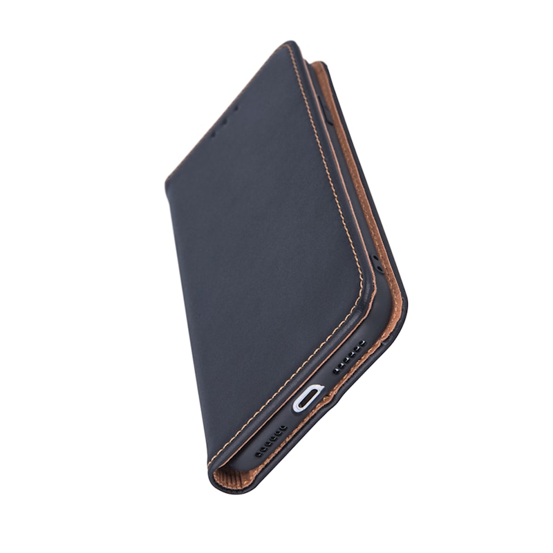 Husa pentru Apple iPhone Air, Genuine Leather Smart Pro, AntiShock, Inchidere Magnetica, Portofel carduri, Functie suport, Neagra