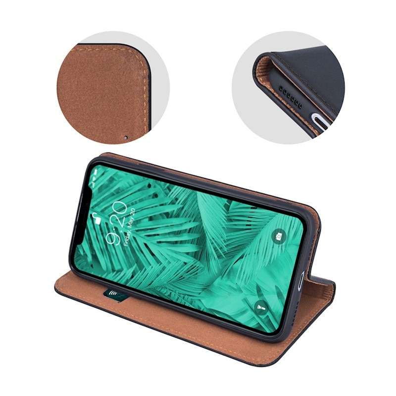 Husa pentru Apple iPhone Air, Genuine Leather Smart Pro, AntiShock, Inchidere Magnetica, Portofel carduri, Functie suport, Neagra