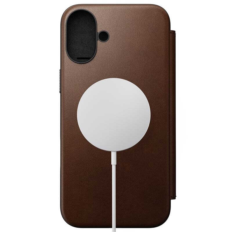 Husa din piele naturala NOMAD Leather Folio MagSafe compatibila cu iPhone 16 Plus Brown