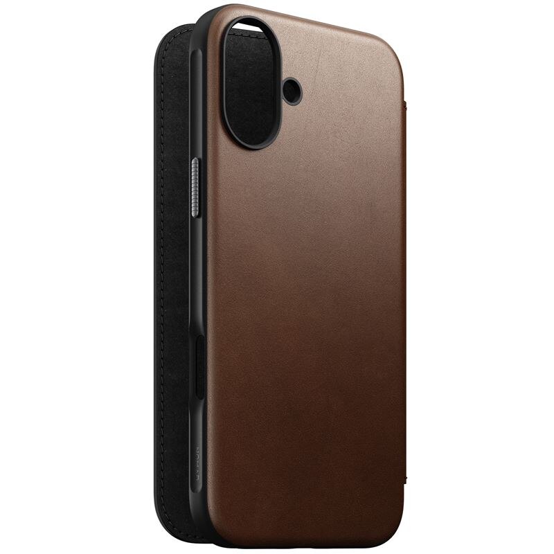 Husa din piele naturala NOMAD Leather Folio MagSafe compatibila cu iPhone 16 Plus Brown