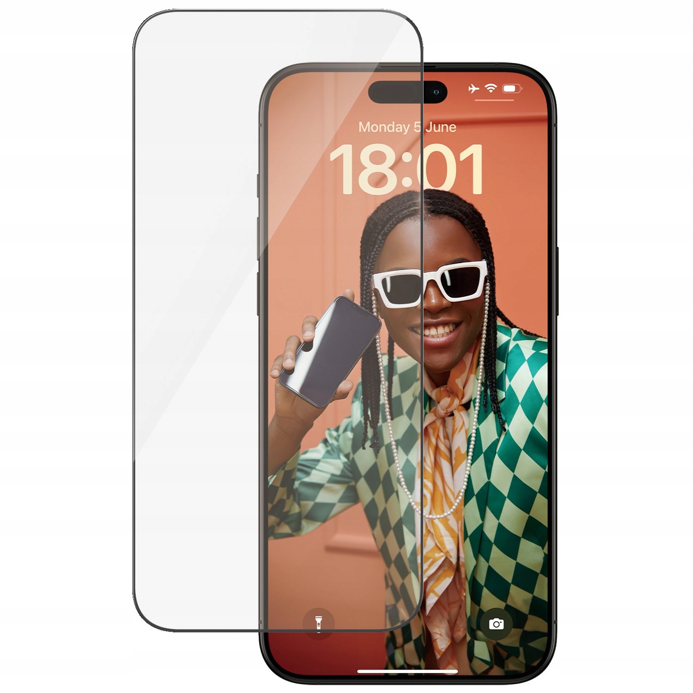 Folie protectie pentru Iphone 15 Pro Max, PanzerGlass, Sticla, Rama neagra, Transparent