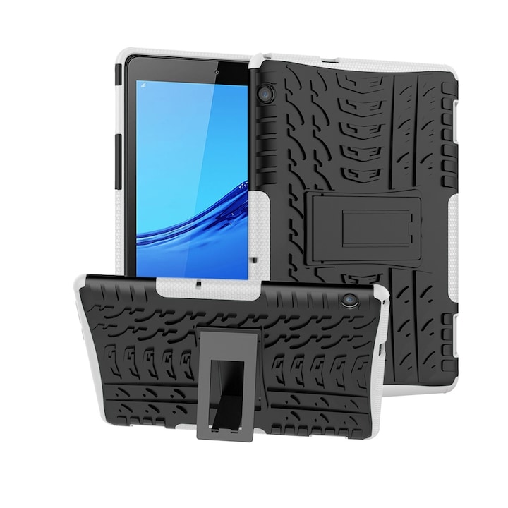 Husa tableta pentru Huawei MediaPad T5, material TPU + PC textura anvelope, protectie anti-soc, cu suport, alb