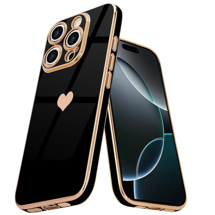 Husa telefon compatibila iPhone 16 Pro, Hggzeg, Husa protectie, Antizgarieturi si rezistent la socuri, Margini ridicate pentru protectia ecranului, Protectie Camera, Usor de instalat, TPU, Negru