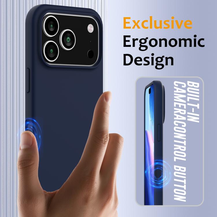 Husa pentru Apple iPhone 17 Pro Max, Silicon Premium Catifelat, Protectie Camere, Camere Acoperite, Microfibra In Interior, Albastru Inchis