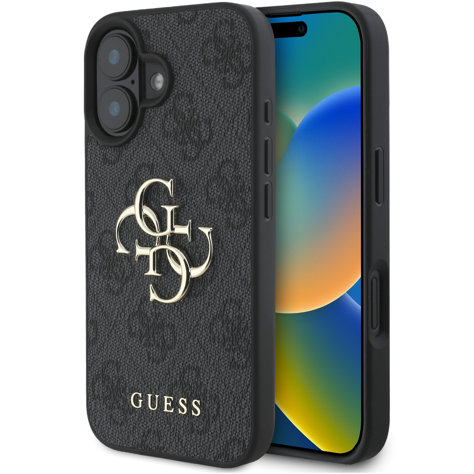 Husa de protectie Guess PU 4G Metal Logo pentru iPhone 16, Gri