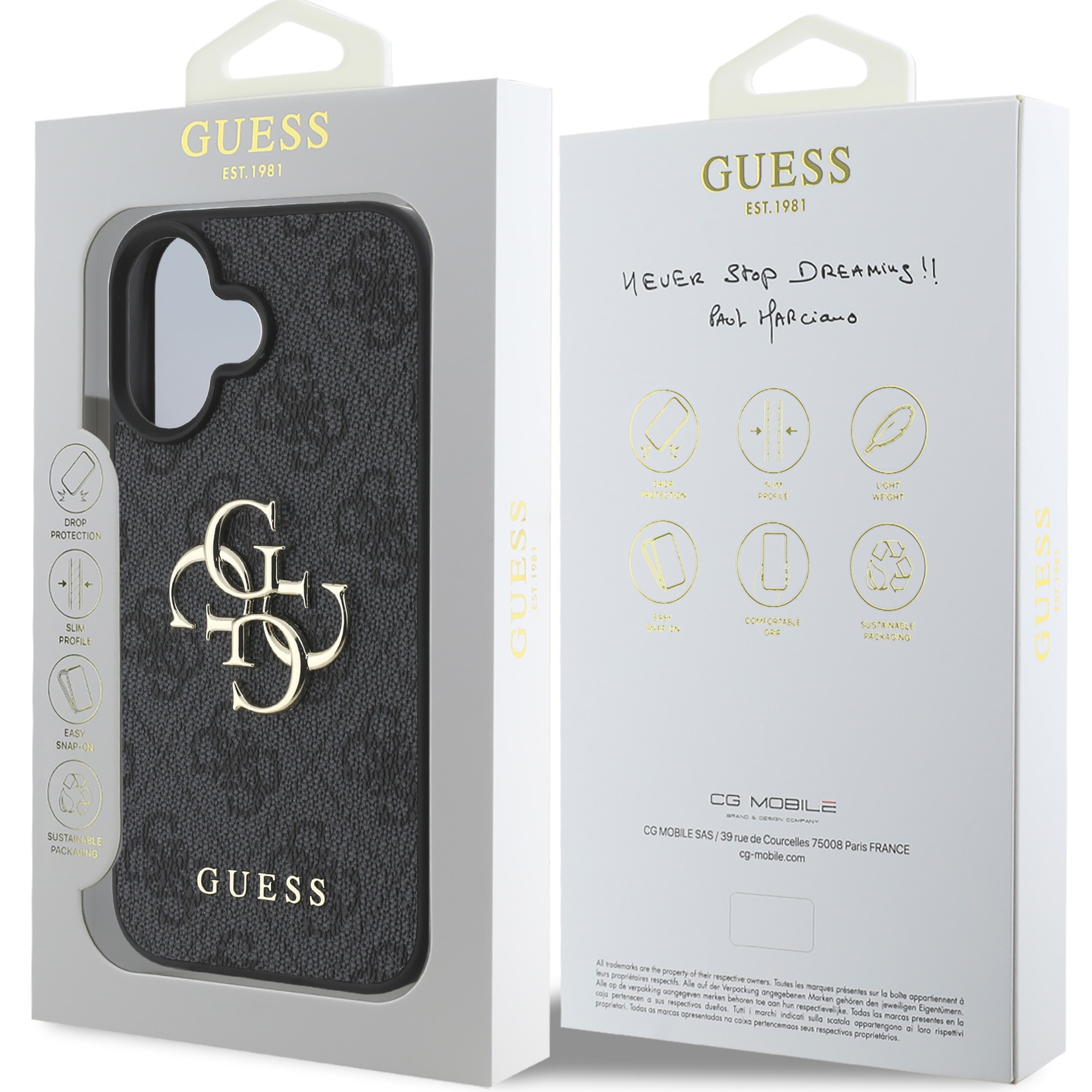 Husa de protectie Guess PU 4G Metal Logo pentru iPhone 16, Gri