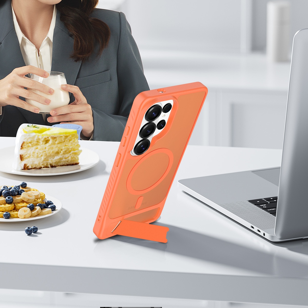 Husă de protecție pentru Samsung Galaxy S26 Ultra, suport ajustabil, Anti-Soc, Portocalie