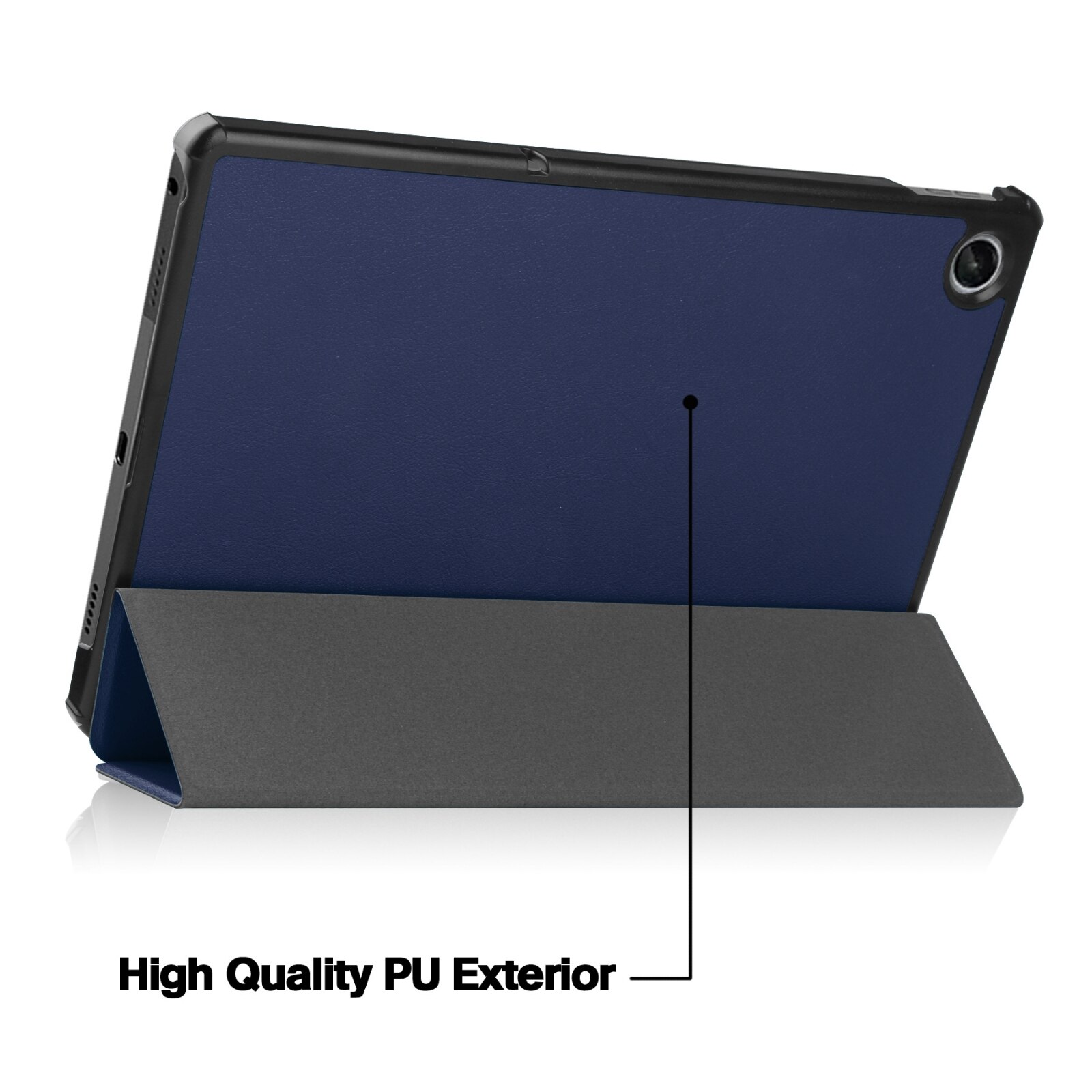 Husa tableta pentru Lenovo Qitian K10 Pro 5G, piele smart 3-pliere, capac magnetic, auto sleep/wake, acces complet la porturi, albastru inchis