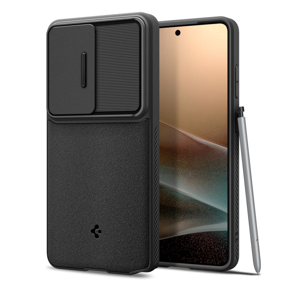 Carcasa Spigen Optik Armor, hibrid TPU și policarbonat, negru, pentru Samsung Galaxy S26 Ultra, cu slider pentru obiectiv