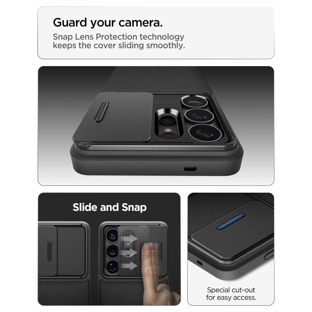 Carcasa Spigen Optik Armor, hibrid TPU și policarbonat, negru, pentru Samsung Galaxy S26 Ultra, cu slider pentru obiectiv