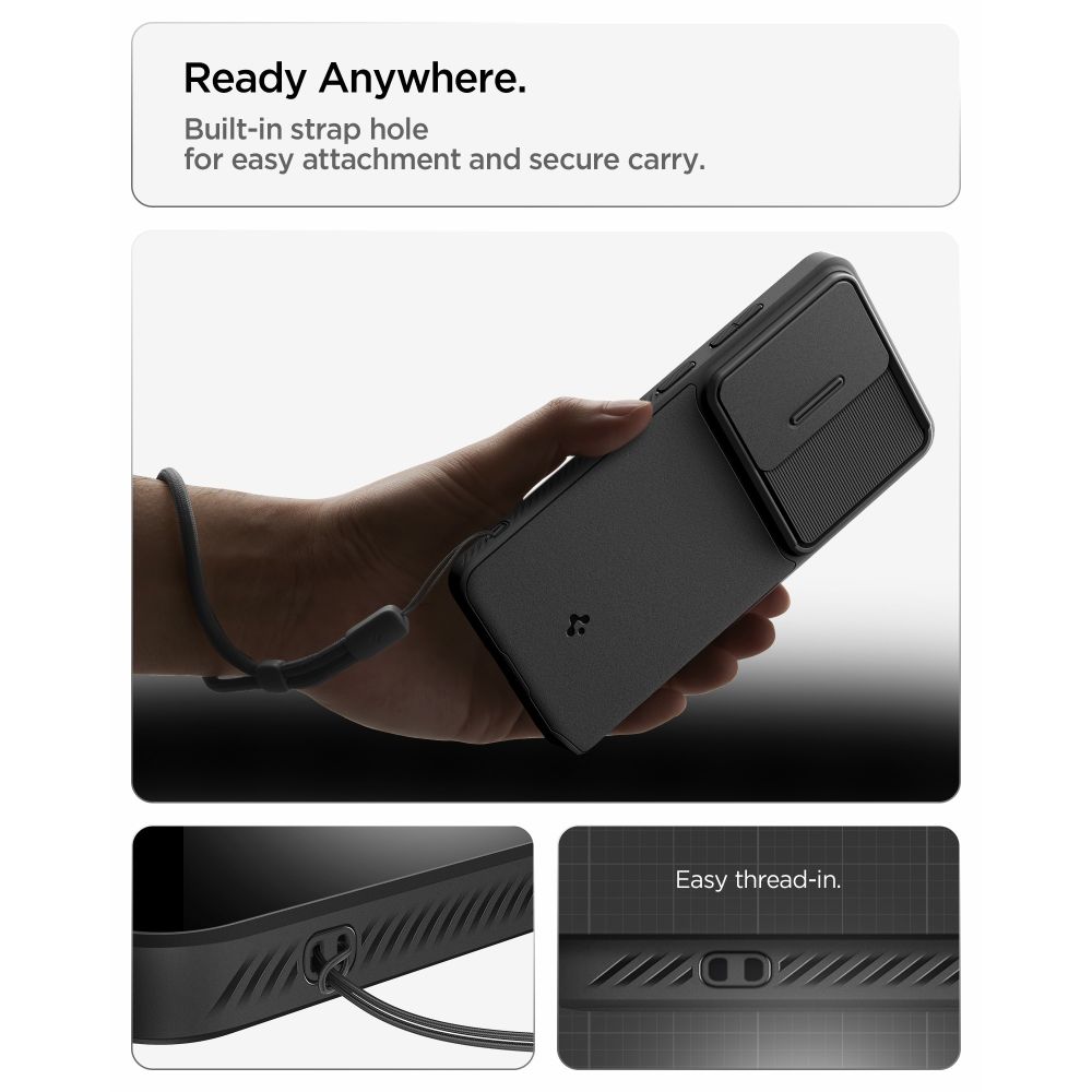 Carcasa Spigen Optik Armor, hibrid TPU și policarbonat, negru, pentru Samsung Galaxy S26 Ultra, cu slider pentru obiectiv