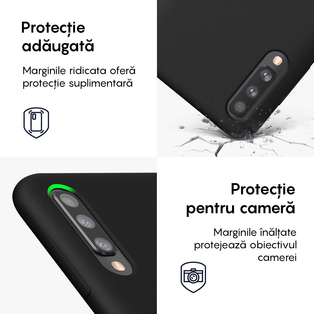 Husa CASEY STUDIOS™ compatibila cu Samsung Galaxy A50, Soft Silicone Premium, Microfibra in Interior, de Protectie, Ultra Slim, pentru Incarcare Wireless, Margini Ridicate pentru Protectia Ecranului si a Camerelor, Negru