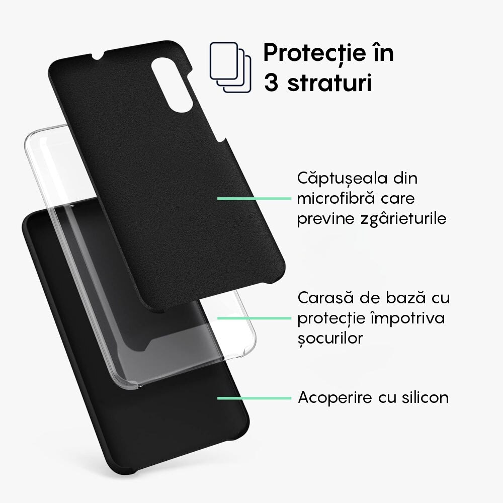 Husa CASEY STUDIOS™ compatibila cu Samsung Galaxy A50, Soft Silicone Premium, Microfibra in Interior, de Protectie, Ultra Slim, pentru Incarcare Wireless, Margini Ridicate pentru Protectia Ecranului si a Camerelor, Negru
