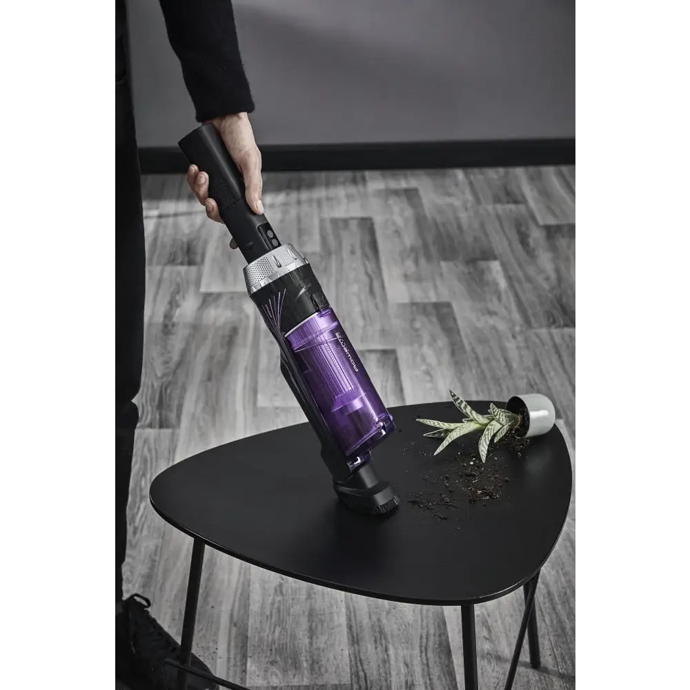 Aspirator vertical Rowenta X-Nano RH1129WO, 100 W, 0.4l, 4200 rpm, autonomie 40 min, 14.8V, tehnologie ciclonica, perie pentru tapiterie, negru & mov