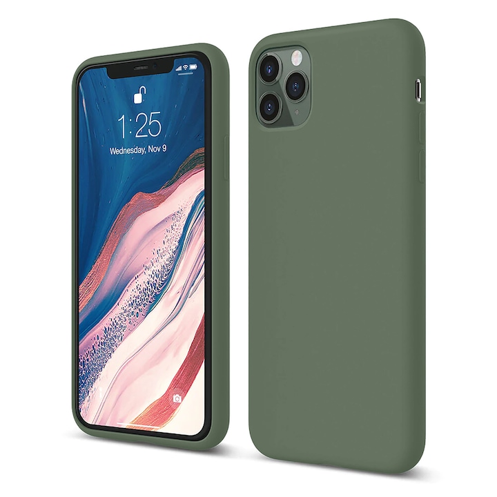 Husa CASEY STUDIOS™ pentru Apple iPhone 11 Pro, Soft Silicone Premium, Microfibra in Interior, Webster Green, de Protectie, Ultra Slim, pentru Incarcare Wireless, Margini Ridicate pentru Protectia Ecranului si a Camerelor