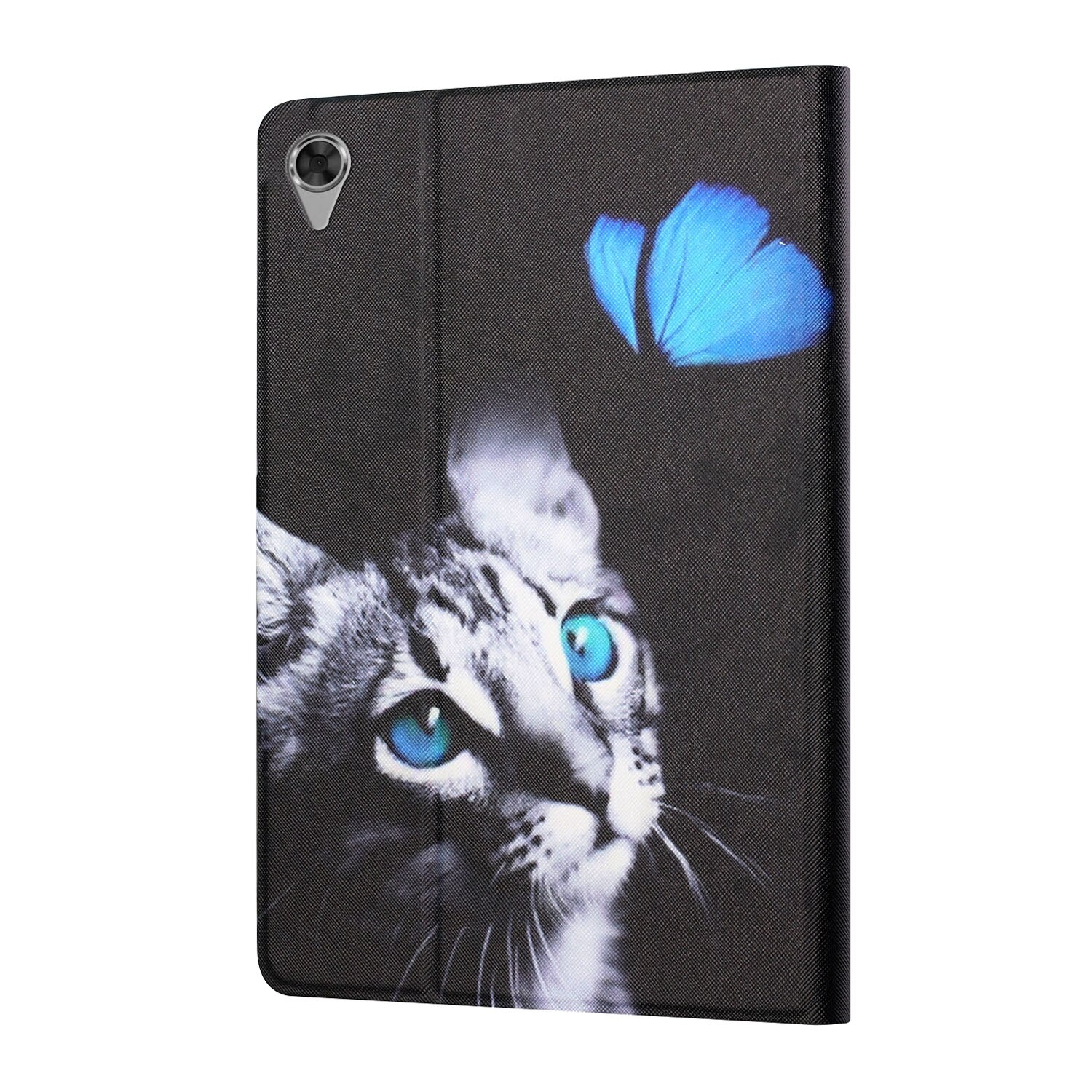 Husa tableta pentru Lenovo Tab M10 HD 2nd Gen TB-X306X, piele PU cu desene colorate, tip carte cu suport si sloturi card, functie sleep / wake-up (Fluture Pisica)