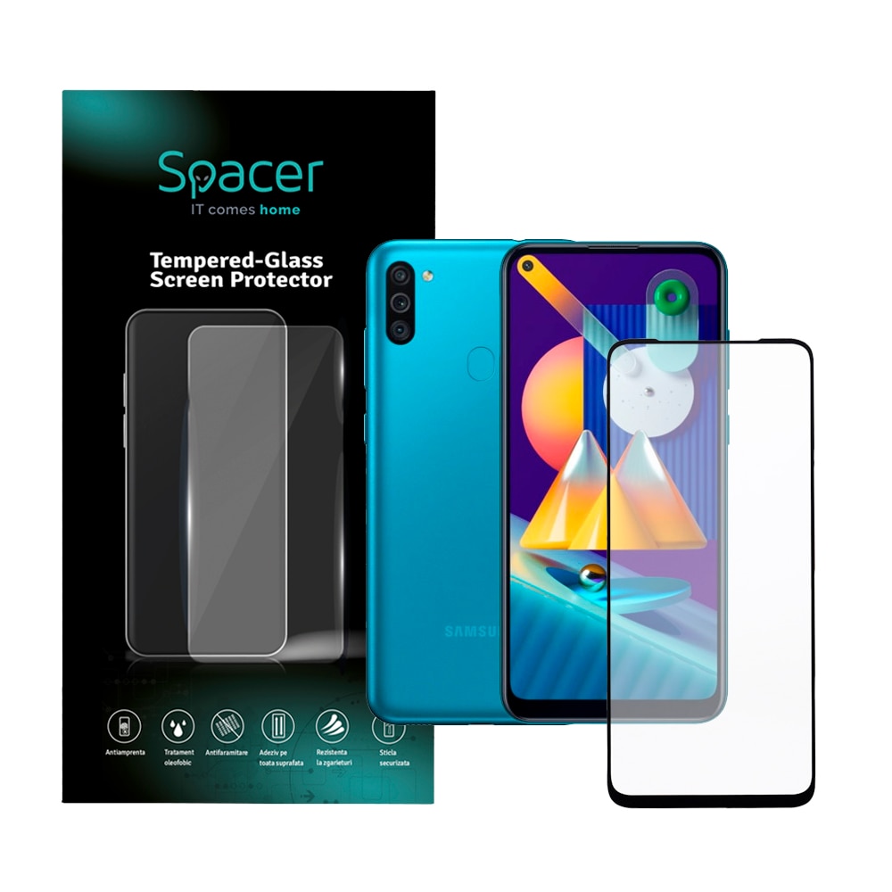 Folie de protectie Spacer pentru Samsung Galaxy M11, sticla 9D, duritate 9H, Tempered Glass
