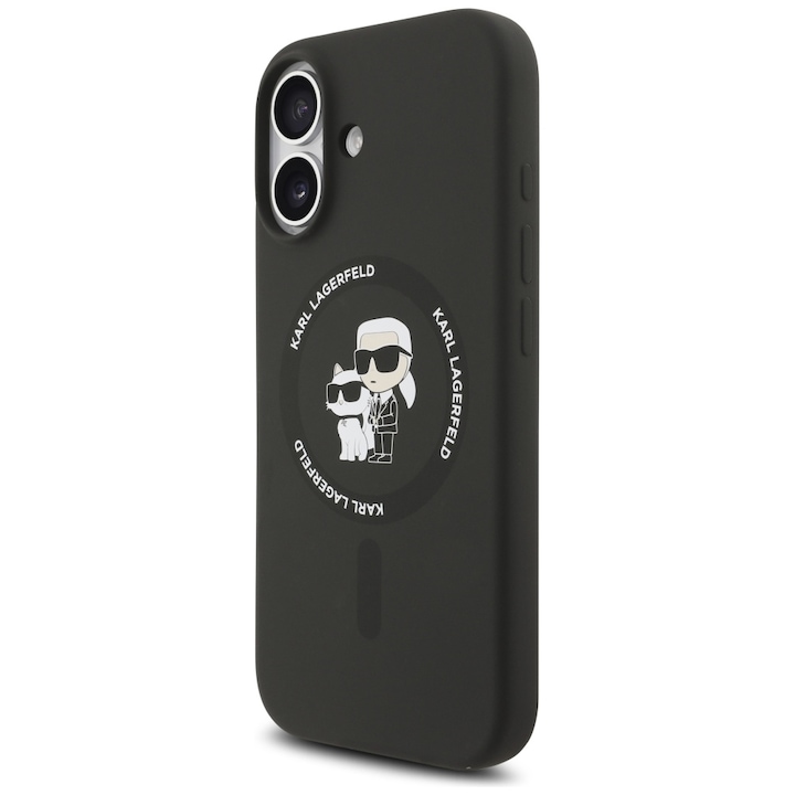 Carcasa Karl Lagerfeld Silicone Karl & Choupette cu MagSafe compatibila cu iPhone 17, Negru