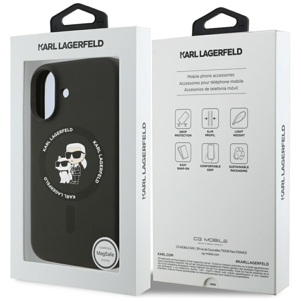 Carcasa Karl Lagerfeld Silicone Karl & Choupette cu MagSafe compatibila cu iPhone 17, Negru