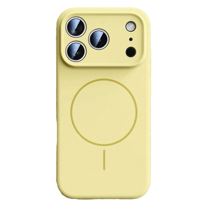 Husa de protectie, pentru Apple iPhone 17 Pro, SZGULAIKE, Silicone Case, MagSafe, Calitate Premium, Interior din microfibra, Galben cremos
