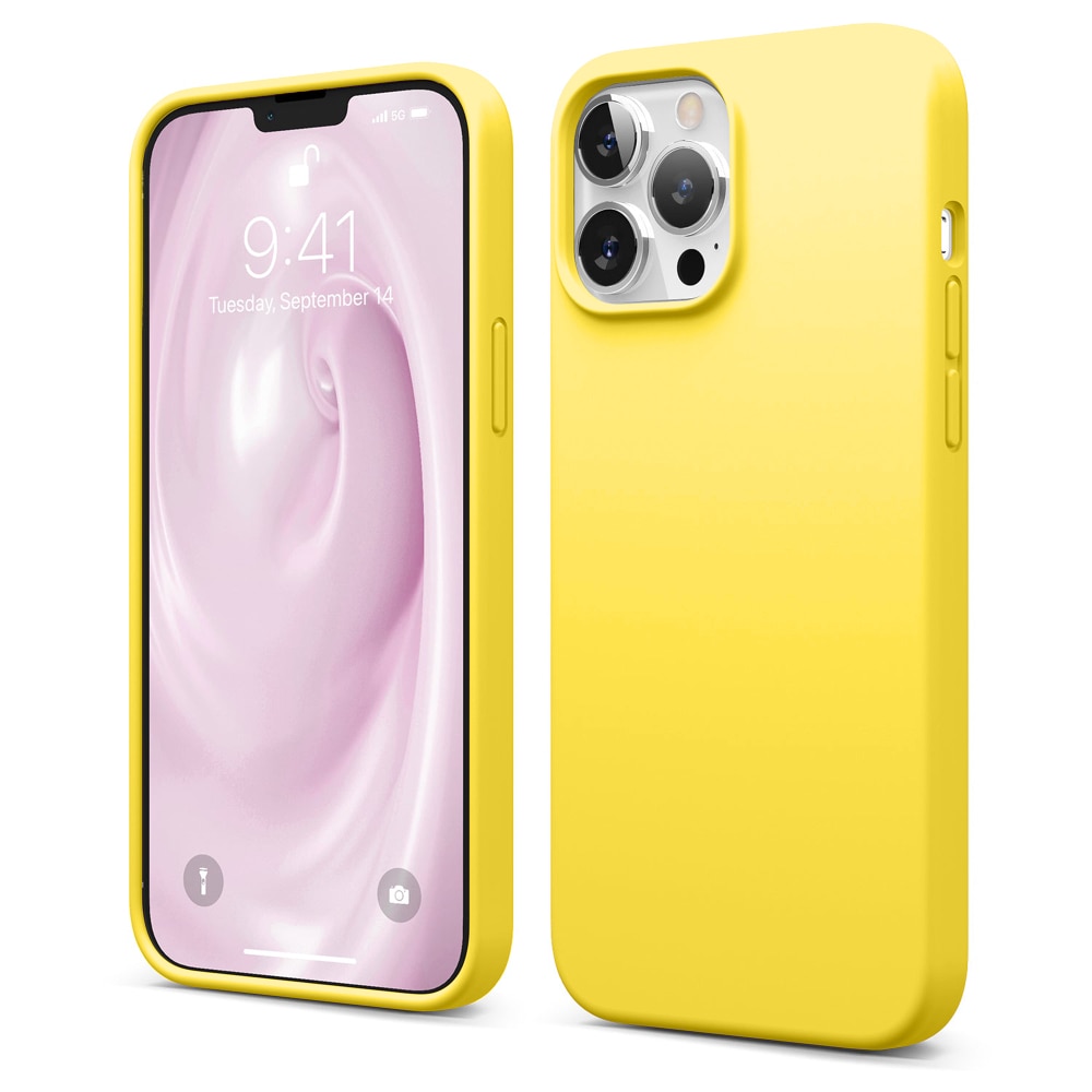 Husa CASEY STUDIOS™ pentru Apple iPhone 13 Pro, Soft Silicone Premium, Microfibra in Interior, Yellow, de Protectie, Ultra Slim, pentru Incarcare Wireless, Margini Ridicate pentru Protectia Ecranului si a Camerelor