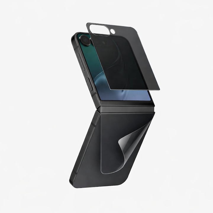 Folie de protectie ecran mic si spate compatibila cu Samsung Galaxy Z Flip 7, Privacy Hydrogel mata din silicon, TPU, acopera tot ecranul, PlanetPhone®