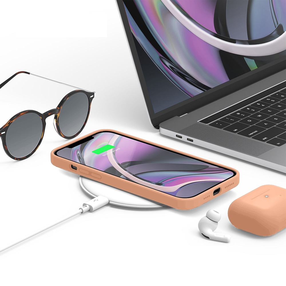 Husa CASEY STUDIOS™ compatibila cu iPhone 12 Pro Max, Soft Silicone Premium, Microfibra in Interior, Pink Sand, de Protectie, Ultra Slim, pentru Incarcare Wireless, Margini Ridicate de Protectia Ecranului si a Camerelor