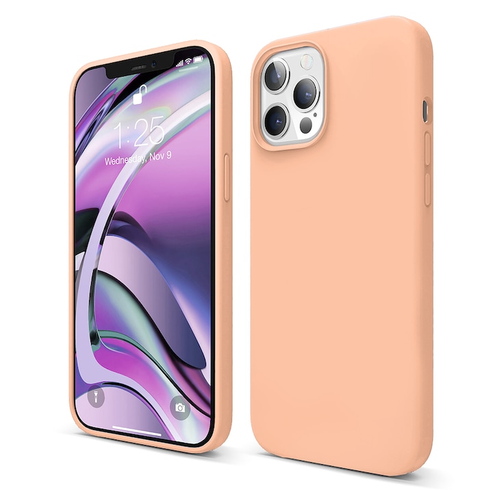 Husa CASEY STUDIOS™ compatibila cu iPhone 12 Pro Max, Soft Silicone Premium, Microfibra in Interior, Pink Sand, de Protectie, Ultra Slim, pentru Incarcare Wireless, Margini Ridicate de Protectia Ecranului si a Camerelor