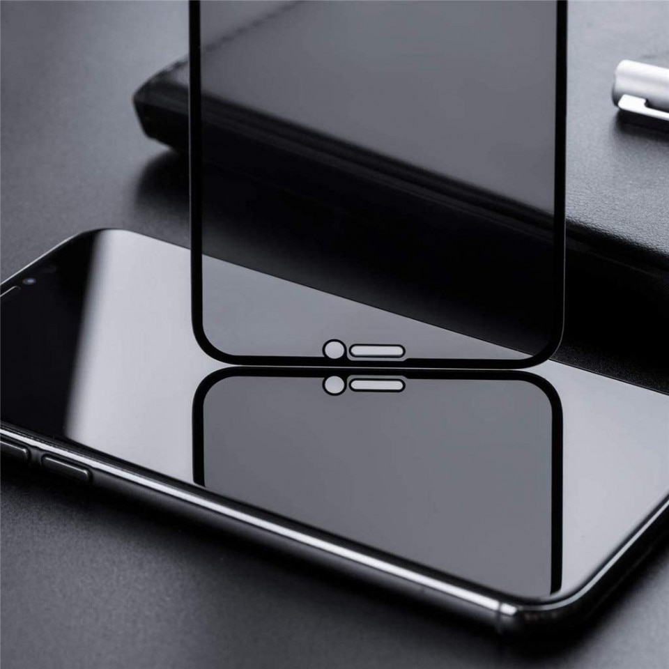 Folie protectie din sticla Privacy, compatibila cu iPhone 12 Pro Max, cu lipici pe tot ecranul Full Glue, Case Friendly, Negru, ISAG