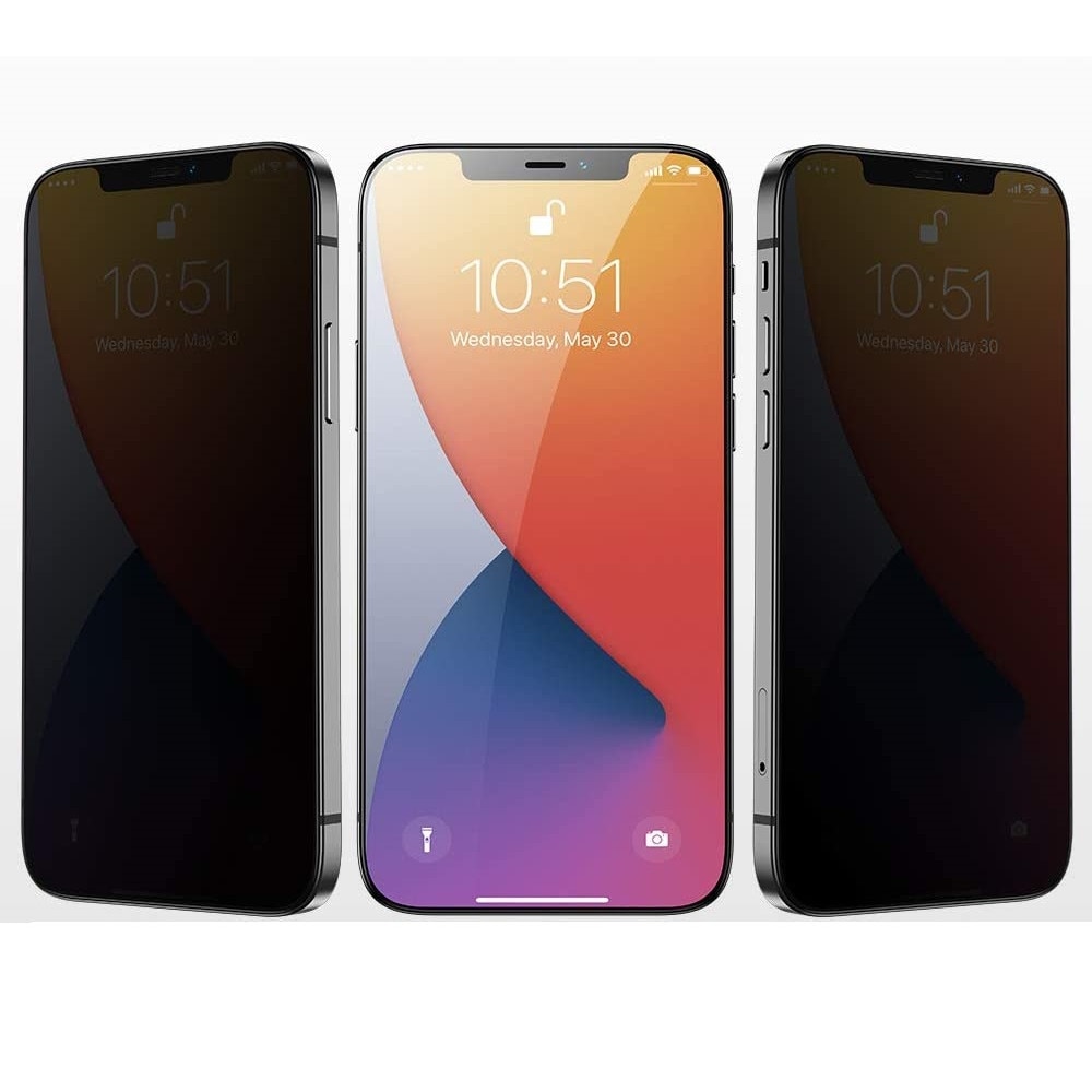 Folie protectie din sticla Privacy, compatibila cu iPhone 12 Pro Max, cu lipici pe tot ecranul Full Glue, Case Friendly, Negru, ISAG