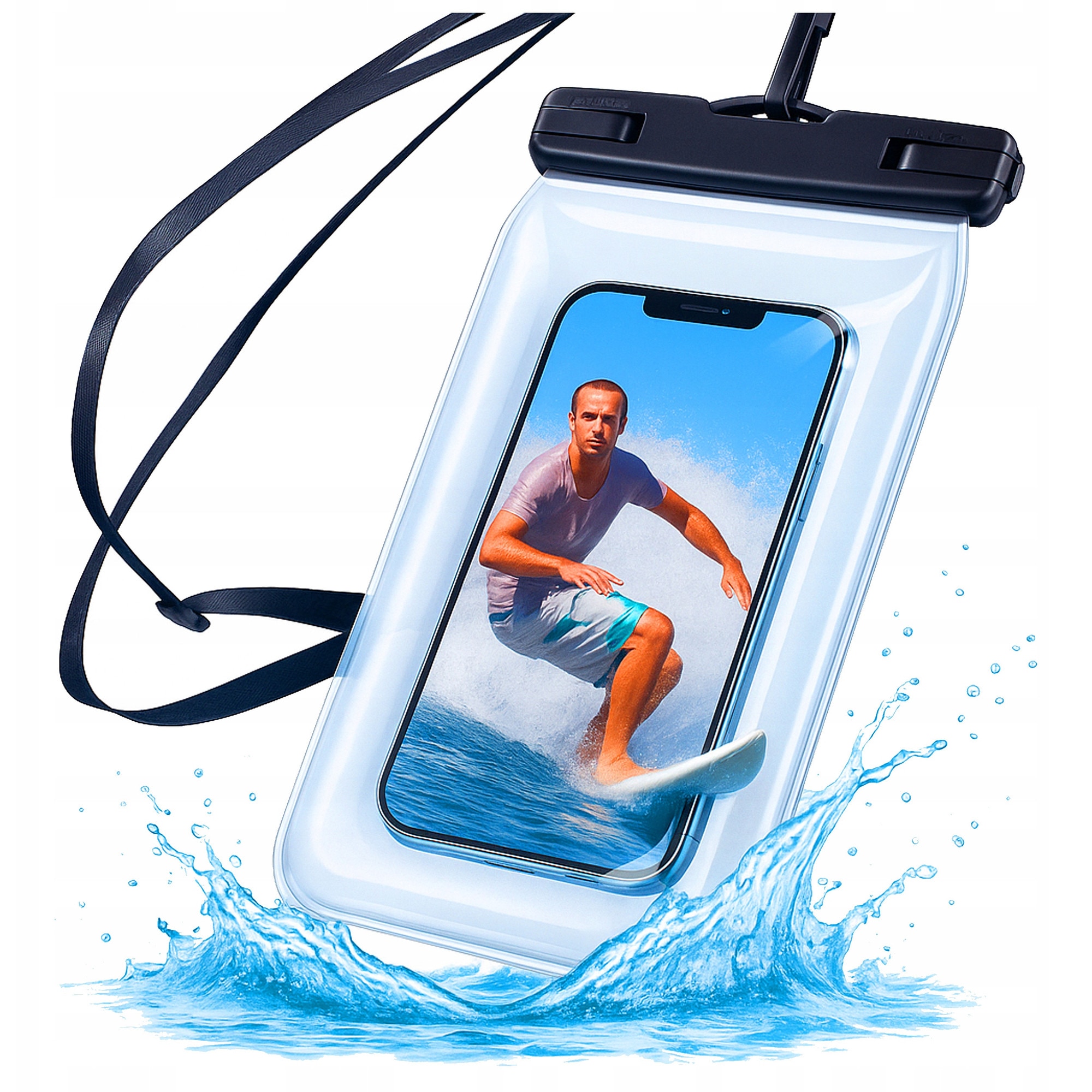 2 huse universale impermeabile pentru telefon PVC/Plastic, negre/transparente, IPX8 FOTOROB