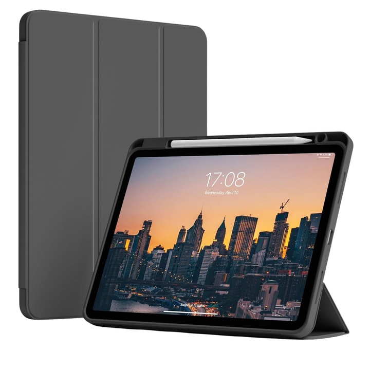 Husa pentru iPad Air 11 (2024) / Air 11 (2025) Comari® EliteCover, protectie completa, functie stand trifold, suport stylus integrat, design elegant tip carte, Negru