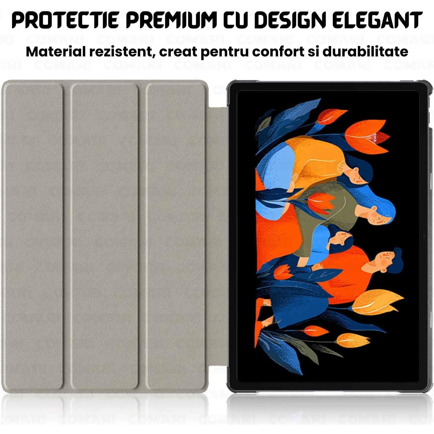 Husa pentru Lenovo Idea Tab Plus 12.1 Comari® EliteCover, protectie completa, functie stand multipla, design elegant tip carte, Negru