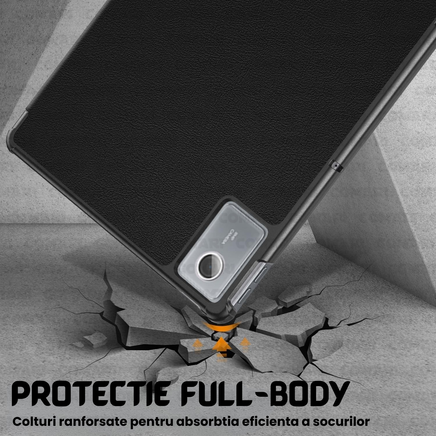 Husa pentru Lenovo Idea Tab Plus 12.1 Comari® EliteCover, protectie completa, functie stand multipla, design elegant tip carte, Negru