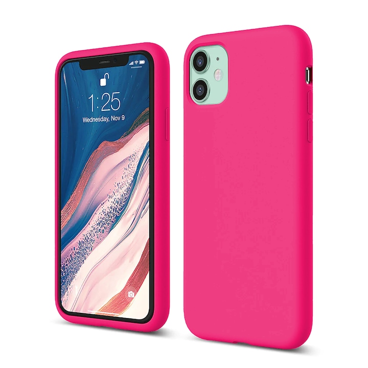 Husa CASEY STUDIOS™ compatibila cu iPhone 11, Soft Silicone Premium, Microfibra in Interior, Fuchsia, de Protectie, Ultra Slim, pentru Incarcare Wireless, Margini Ridicate de Protectia Ecranului si a Camerelor