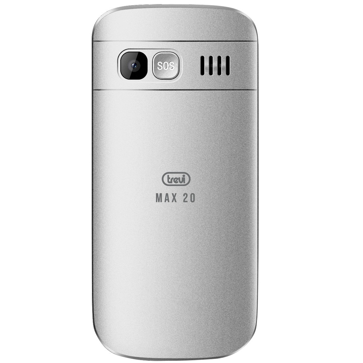 Telefon seniori butoane mari iluminate camera foto, difuzor, lanterna, agenda 150, 5 numere cu functie SOS, bluetooth, iesire casti, ceas, alarma Trevi MAX20006 argintiu