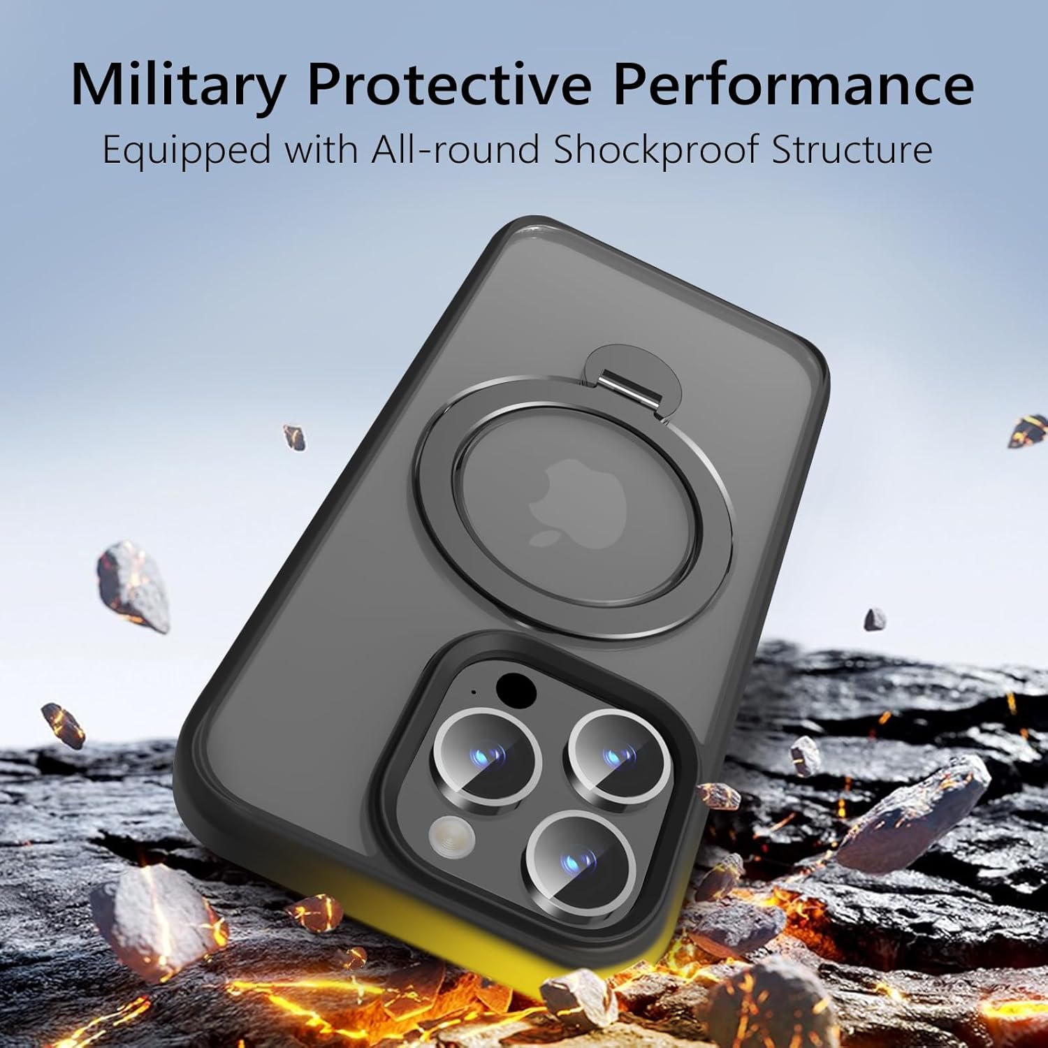 Husa Magnetica pentru iPhone 15 PRO, Protectie Militara Antisoc, Suport Rotativ 360° MagSafe, Negru