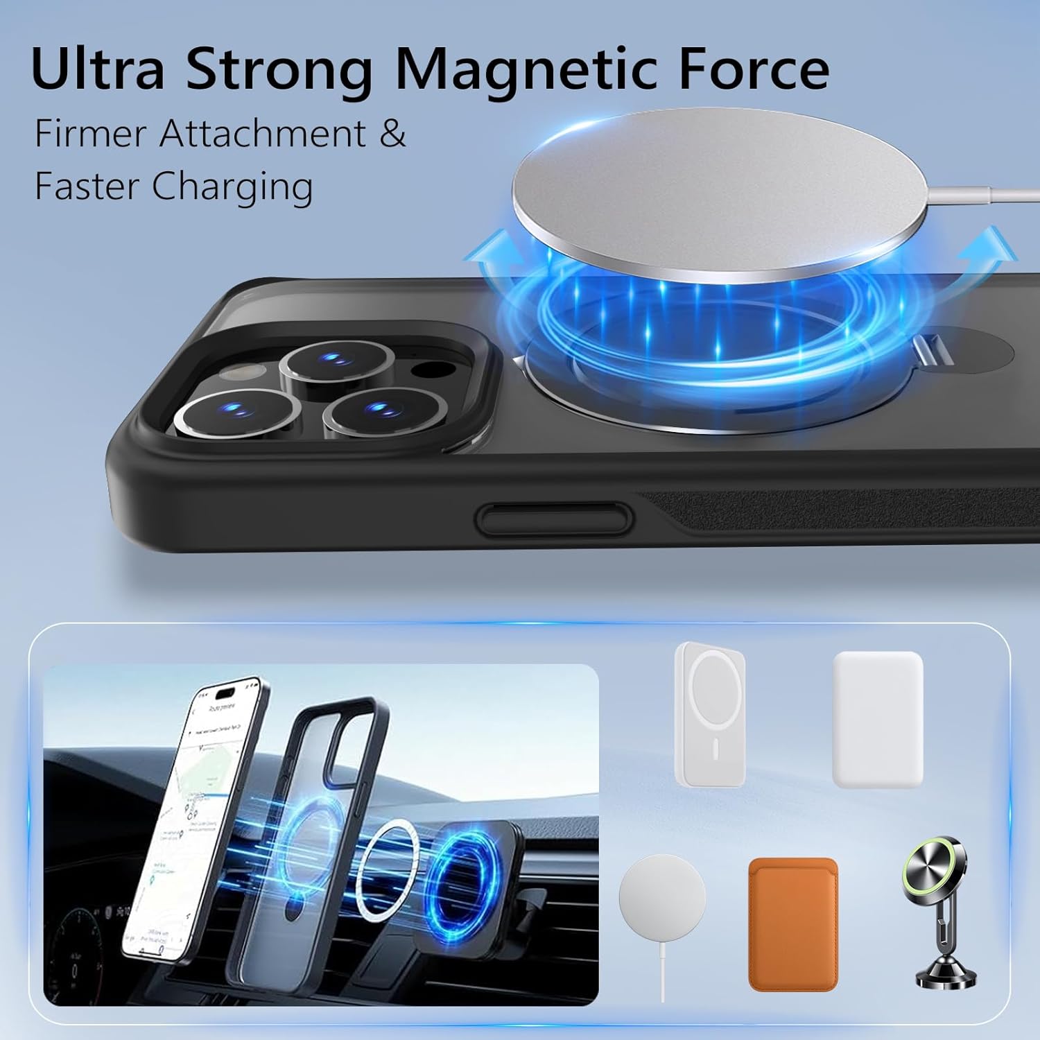 Husa Magnetica pentru iPhone 15 PRO, Protectie Militara Antisoc, Suport Rotativ 360° MagSafe, Negru