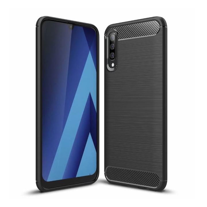 Husa protectie Mat-Tech compatibila cu Samsung Galaxy A50 / A30s / A50s, Textura Carbon, Finisaj Mat, Anti-Shock, Rezistenta la impact, Negru