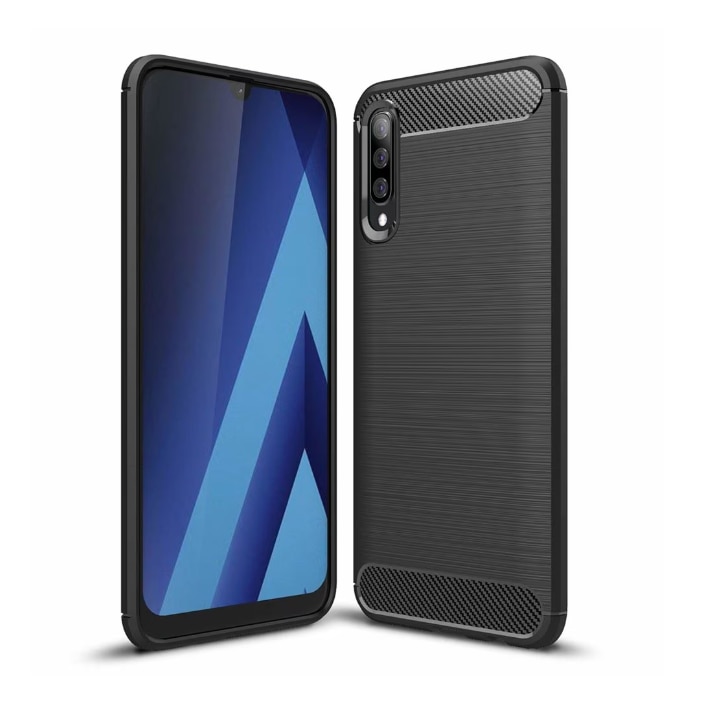 Husa protectie Mat-Tech compatibila cu Samsung Galaxy A50 / A30s / A50s, Textura Carbon, Finisaj Mat, Anti-Shock, Rezistenta la impact, Negru