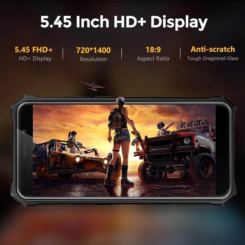 Telefon mobil FOSSiBOT F101 Pro, 4G, Android 13, Dual SIM, 8GB RAM+7GB RAM virtual, 128GB ROM, 5.45'' HD, 20MP, baterie 10,600mAh, Face ID, IP68/IP69K, GPS, NFC, Wi-Fi, Rezistent la praf/Impermeabil/Rezistent la caderi, Pentru sporturi in aer liber, Negru