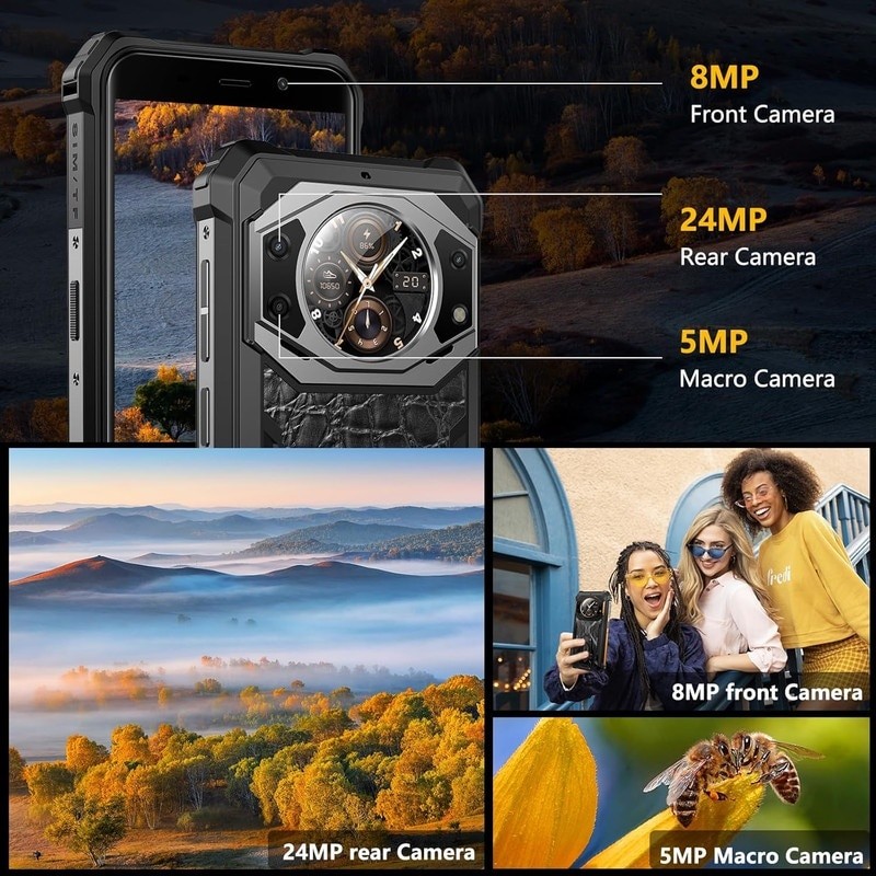 Telefon mobil FOSSiBOT F101 Pro, 4G, Android 13, Dual SIM, 8GB RAM+7GB RAM virtual, 128GB ROM, 5.45'' HD, 20MP, baterie 10,600mAh, Face ID, IP68/IP69K, GPS, NFC, Wi-Fi, Rezistent la praf/Impermeabil/Rezistent la caderi, Pentru sporturi in aer liber, Negru