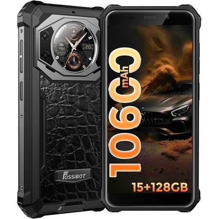 Telefon mobil FOSSiBOT F101 Pro, 4G, Android 13, Dual SIM, 8GB RAM+7GB RAM virtual, 128GB ROM, 5.45'' HD, 20MP, baterie 10,600mAh, Face ID, IP68/IP69K, GPS, NFC, Wi-Fi, Rezistent la praf/Impermeabil/Rezistent la caderi, Pentru sporturi in aer liber, Negru