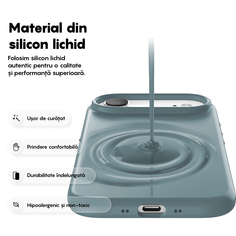 Husa CASEY STUDIOS™ pentru Apple iPhone 17 Air, Soft Silicone Premium, Microfibra in Interior, de Protectie, Ultra Slim, pentru Incarcare Wireless, Margini Ridicate pentru Protectia Ecranului si a Camerelor, Albastru inchis