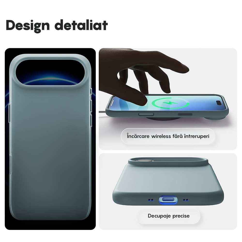 Husa CASEY STUDIOS™ pentru Apple iPhone 17 Air, Soft Silicone Premium, Microfibra in Interior, de Protectie, Ultra Slim, pentru Incarcare Wireless, Margini Ridicate pentru Protectia Ecranului si a Camerelor, Albastru inchis