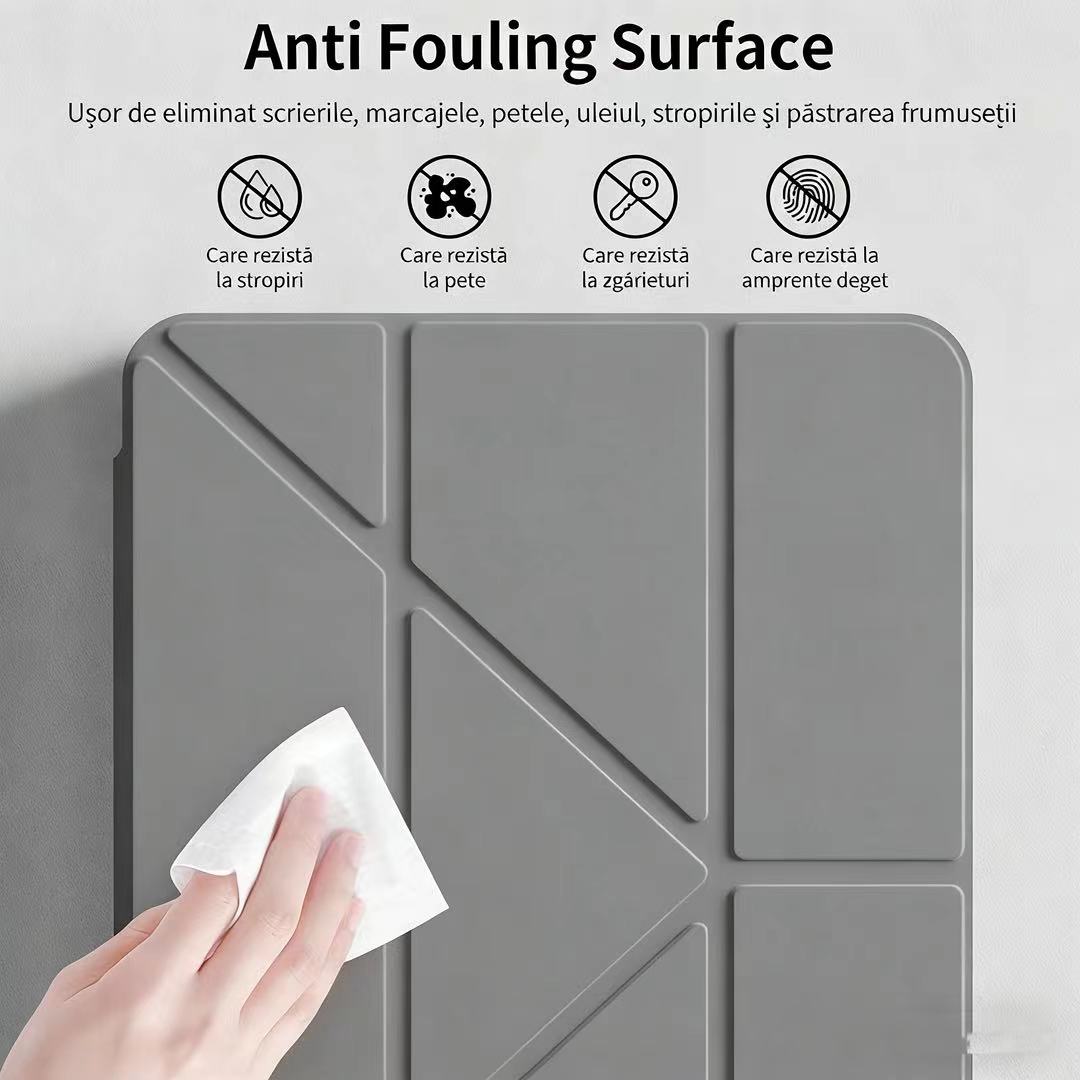 Husa de protectie pentru tableta iPad Pro (2024, 11"), pliere 3+Y, suport portret si peisaj, rama transparenta, cu suport pentru creion, Ugo®, argintie